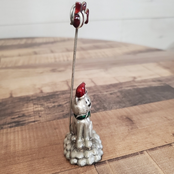 Pewter silver cat kitten place card picture holder Christmas santa cat and fish - Picture 3 of 14